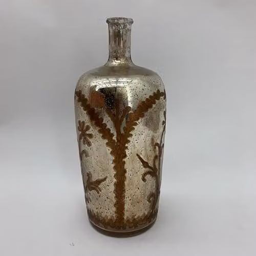 Minster Antique Silver Tinted Glass Decorative Tabletop Vase, W/D/H: 16 x 16 x 38 cm