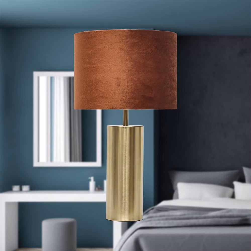 First Choice Lighting Amber and Gold Touch Operated Table Lamp with Burnt Orange Fabric Shade, Height: 39.5 cm – 4