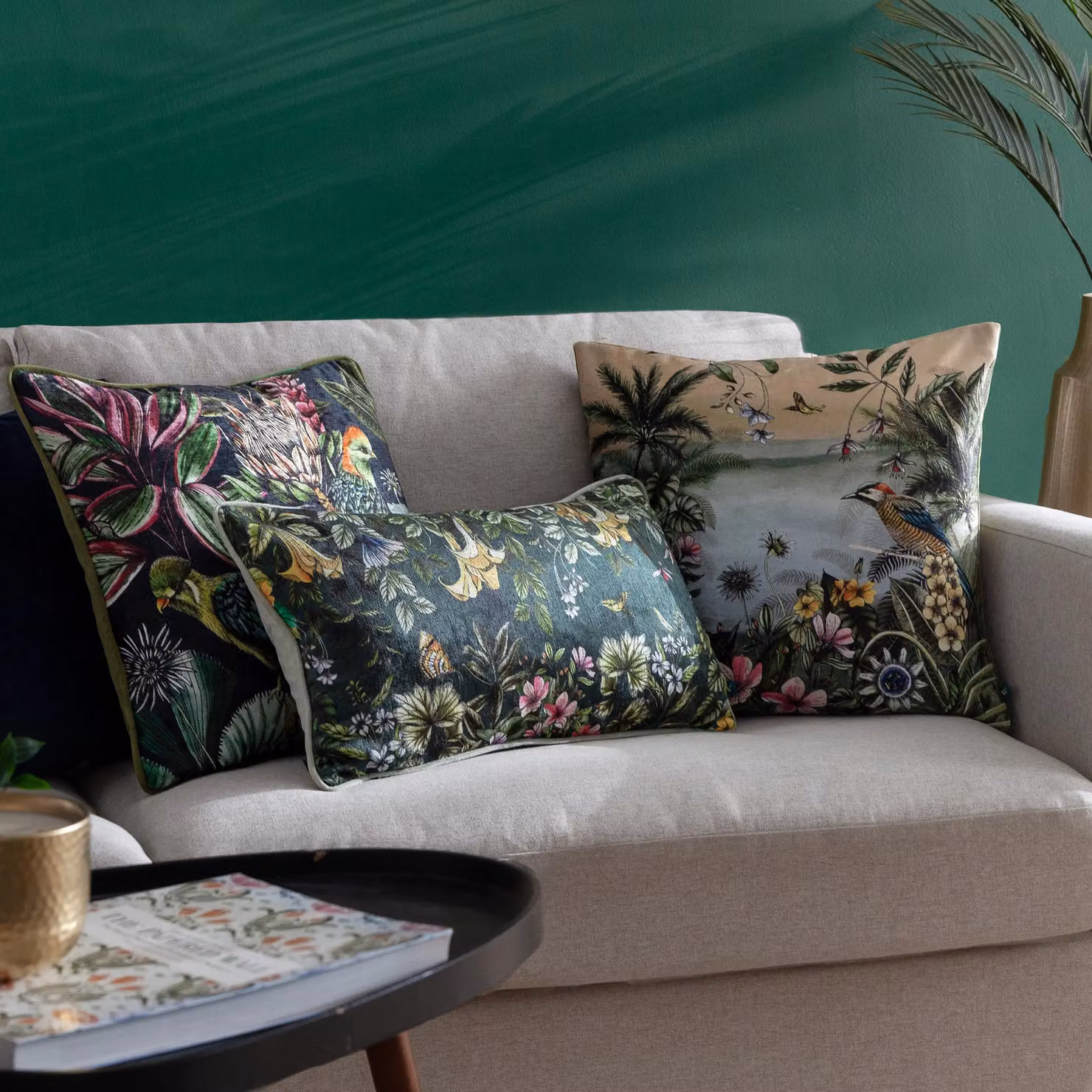 Wylder Tropics Leilani Floral Chenille Cushion, Multicolour and Green, W/D/H: 43 x 43 x 43 cm – 4