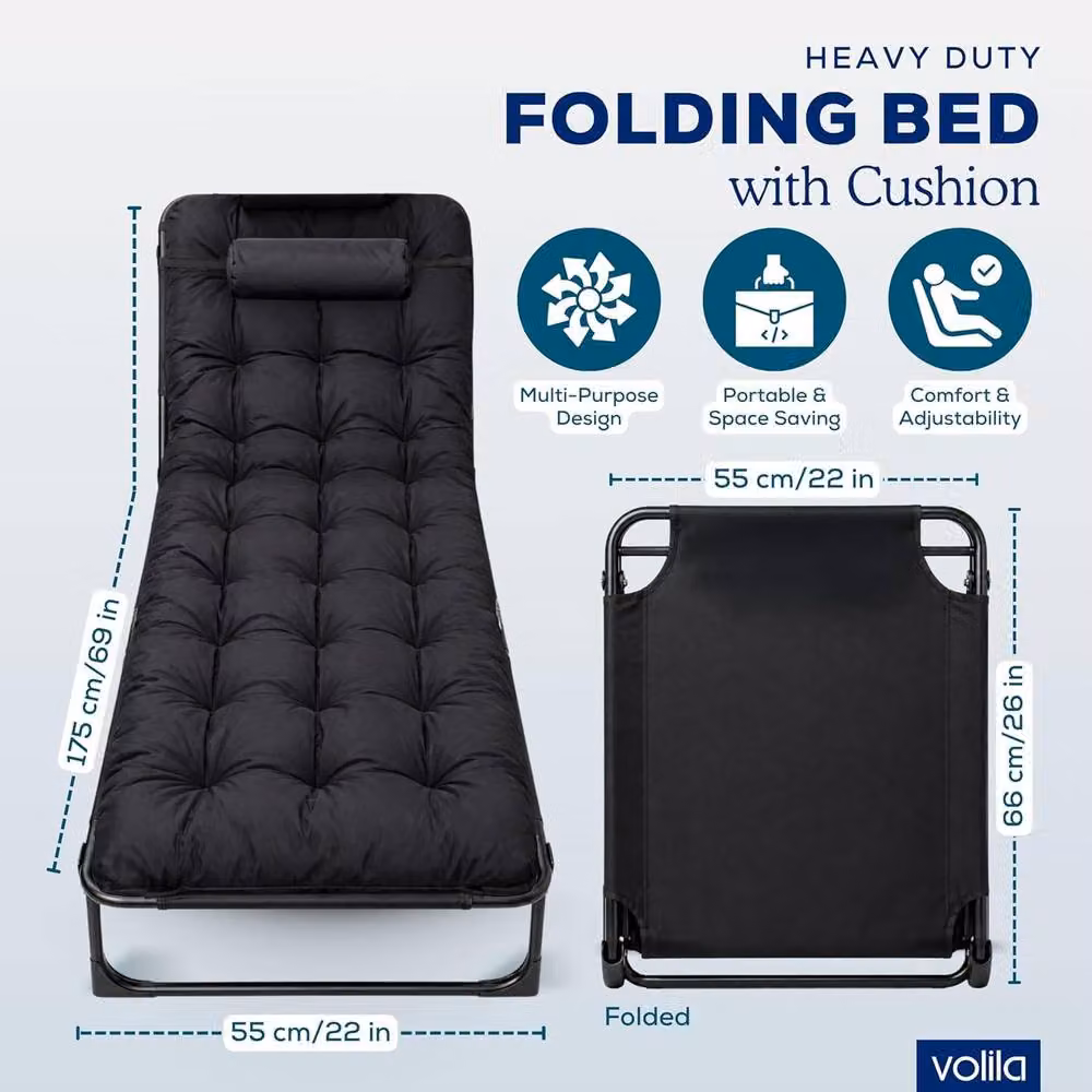 Volila Portable Folding Bed with Mattress in Black, Small Single – 2