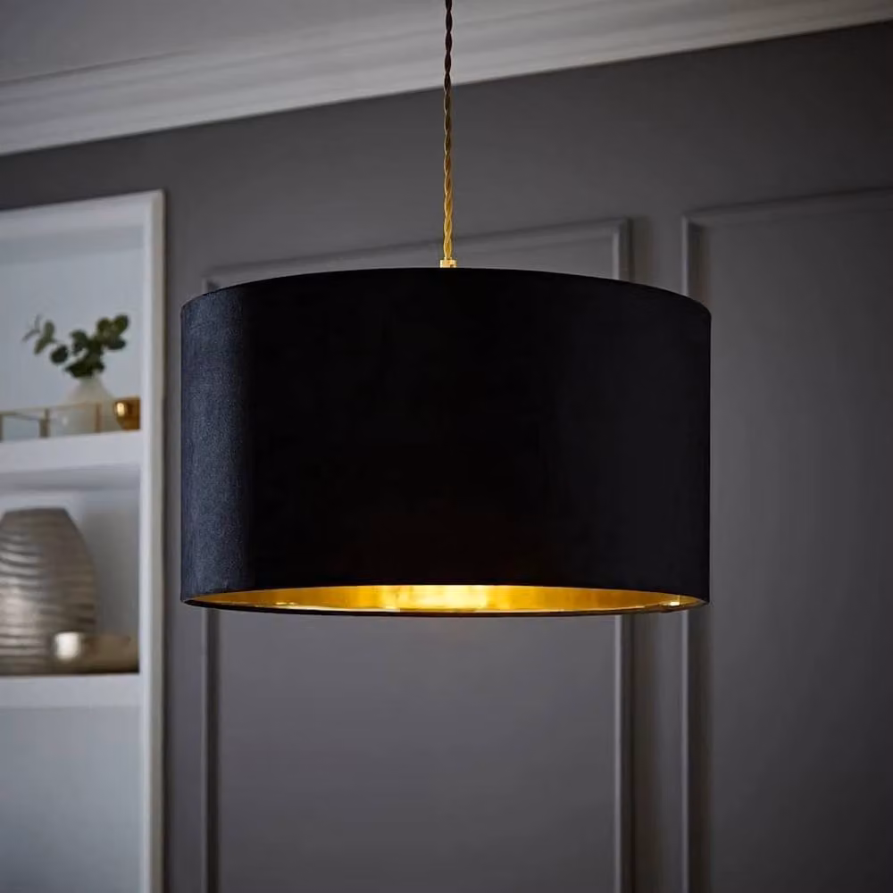 FORGEVIO Velvet Cylinder Lampshade Ceiling Light in Black and Gold – 3