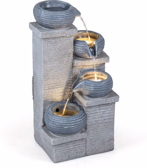 COSTWAY 4-Tier Cascade Outdoor Water Fountain in Grey