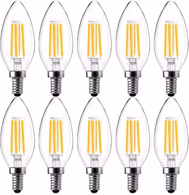 VOGREX 10 Pack Dimmable LED Filament Candle Bulbs, Warm White, E14, Clear