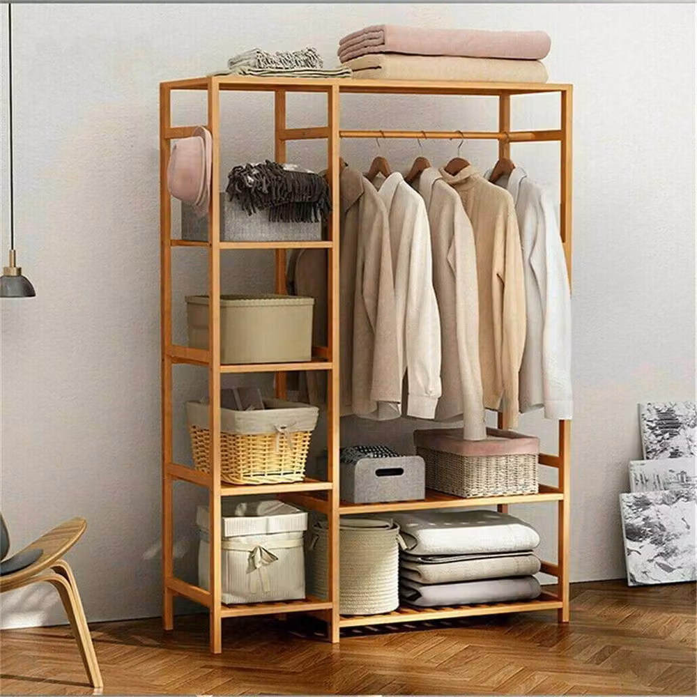 EONLION Large Lacquered Brown Bamboo Clothes Rail Rack – 3
