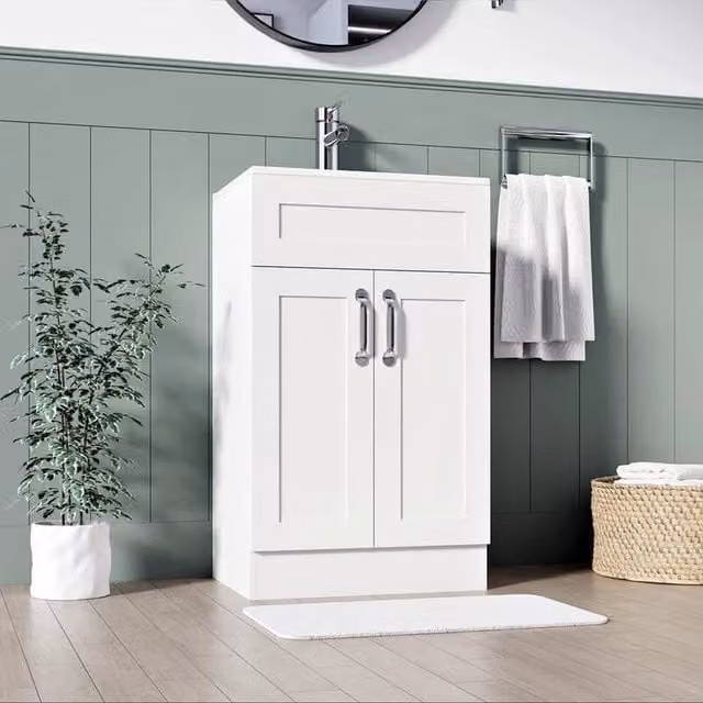 FORGEVIO White Floor Standing Modern Bathroom Vanity Unit with Ceramic Basin – 1