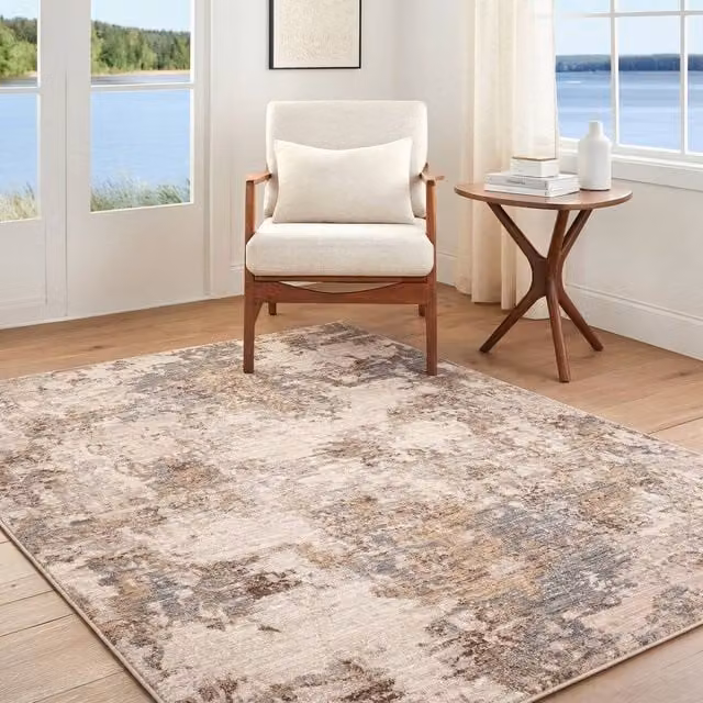 Livabliss Arda Abstract Modern Marble Fringe Living and Dining Rug in Grey and Brown, W: 150 cm, L: 230 cm – 1