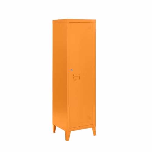 Moderna Metal Slim Locker Cabinet in Orange and Yellow with Lock and Internal Shelves, H 137 x W 38.5 x D 38.5 cm