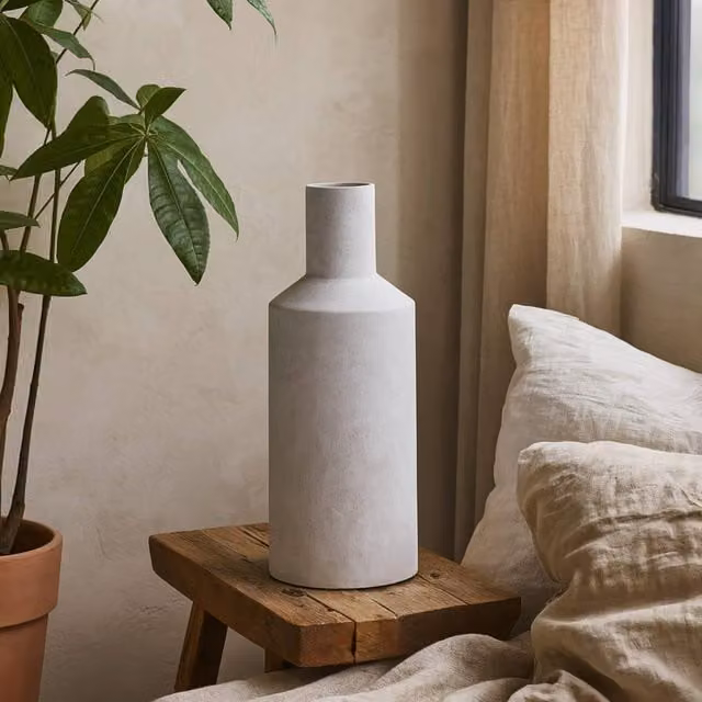 Wyld Haus Terra White Stoneware Textured Bottle Vase, H 35.0 cm x W 13.0 cm x D 13.0 cm – 1
