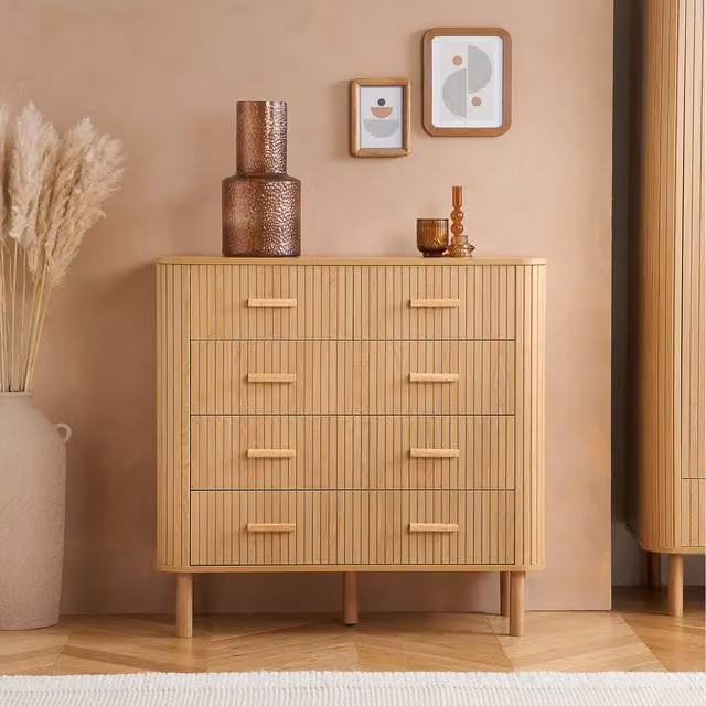 Birlea Axel 5 Drawer Fluted Wooden Chest in Oak Brown