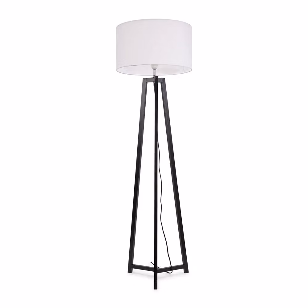 ValueLights Lottie Black Wood Tripod Floor Lamp with White Fabric Drum Shade – 2