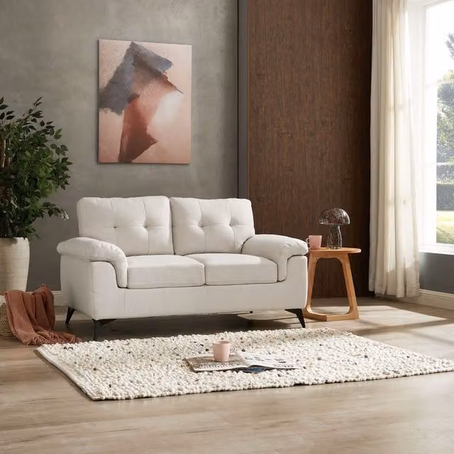 Felicity 2 Seater Sofa in Cream Linen with Industrial Metal Frame