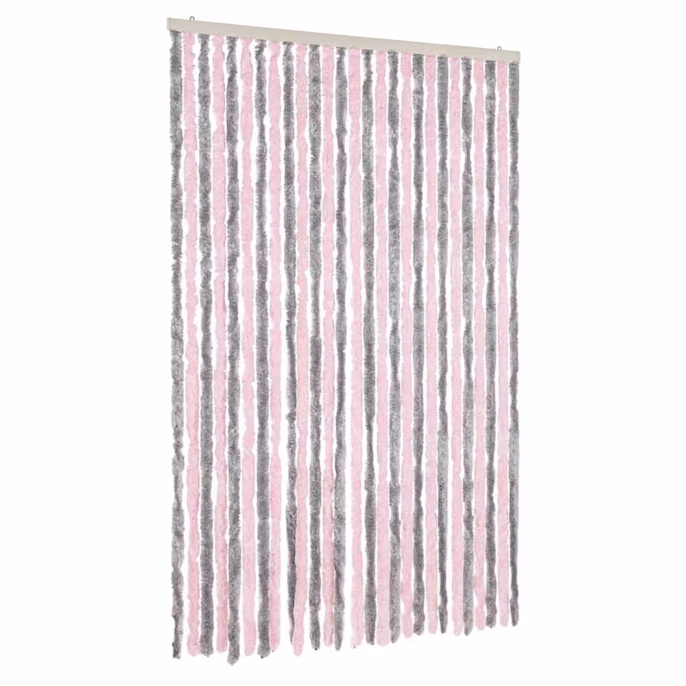 Berkfield Home Chenille Fly Curtain in Silver Grey and Pink, W/H: 118 x 220 cm – 2