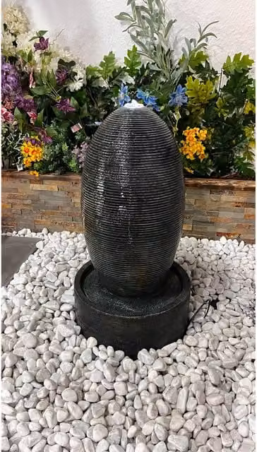 Tranquillity Water Features Ripple Oval Traditional Solar Water Feature in Grey Resin