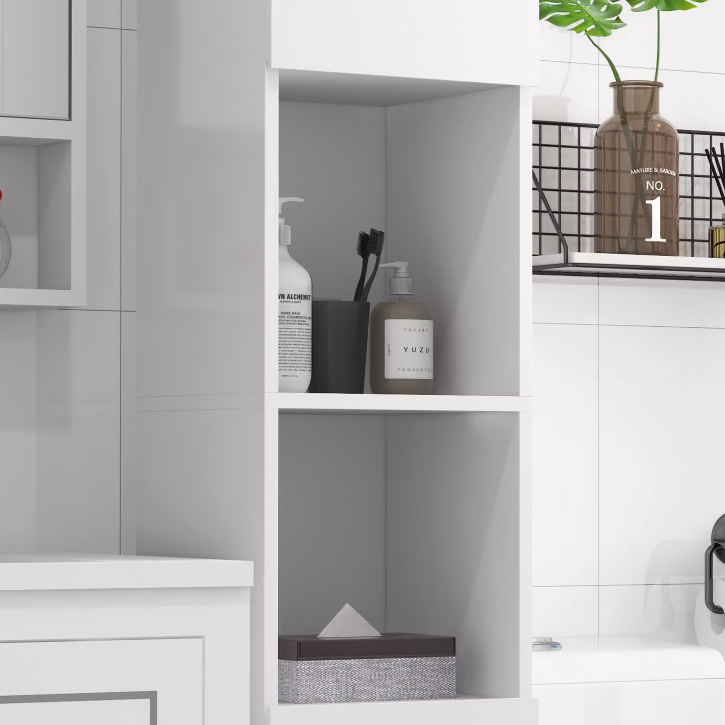 Kleankin White High Gloss Corner Bathroom Cabinet with LED Lighting and Internal Shelves – 3