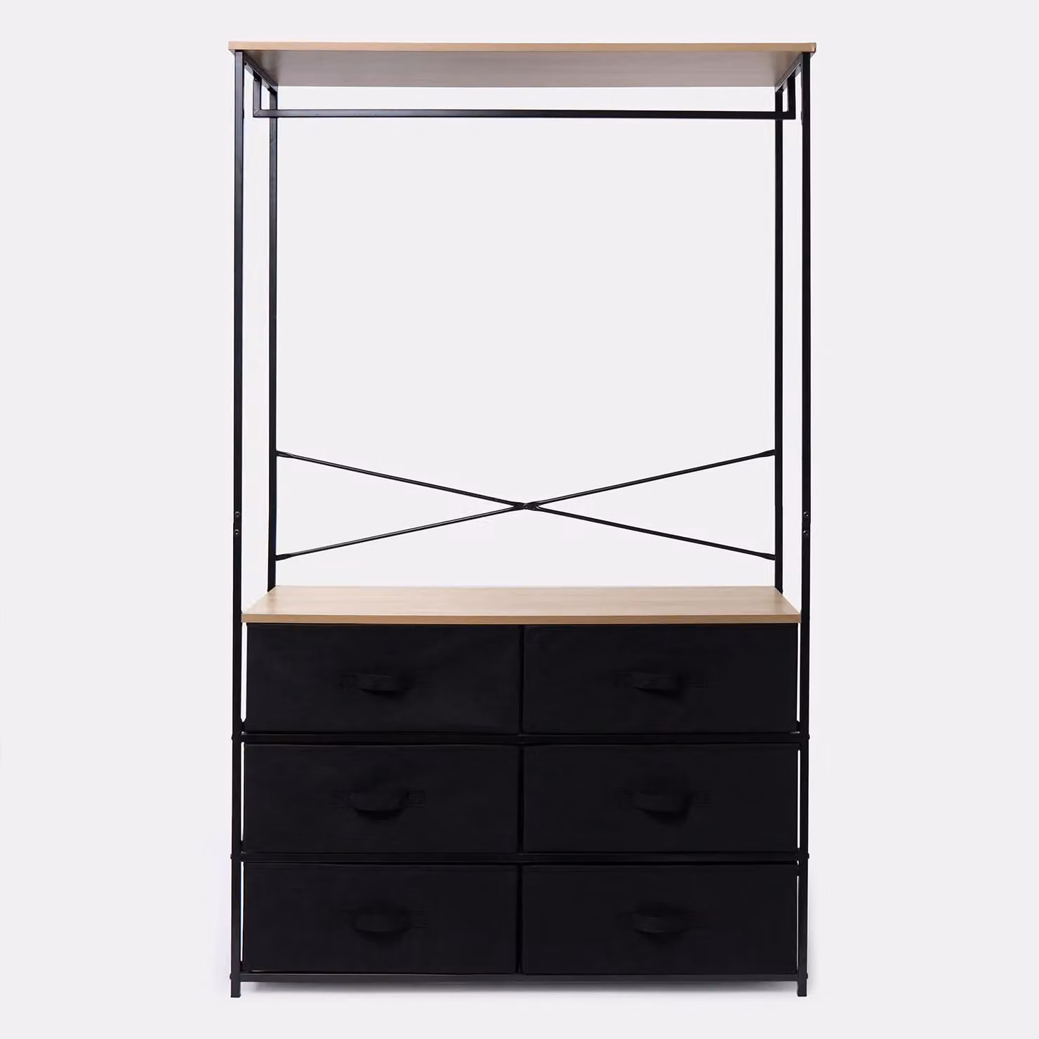 OHS 6 Drawer Wardrobe with Clothes Rail and Coat Hanger Storage Organiser in Black – 2