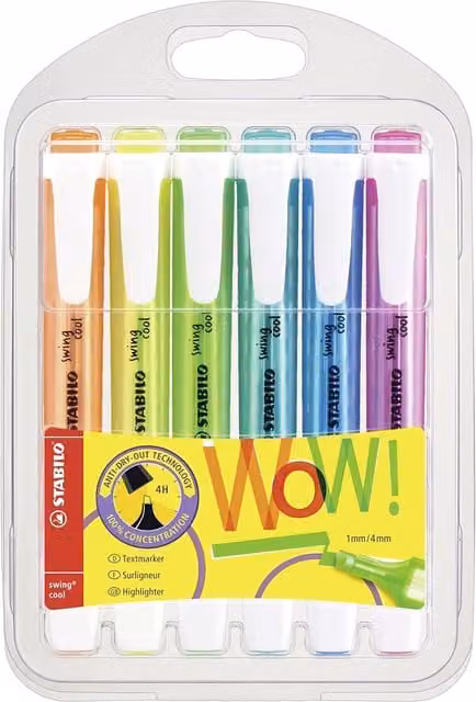STABILO Swing Cool Neon Highlighter Set with Chisel Tip in Multicolour and Orange