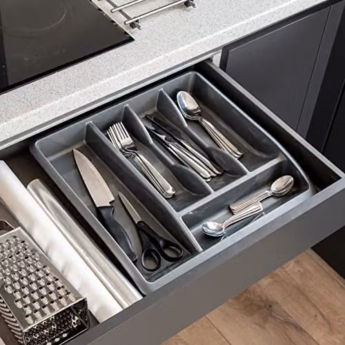 Addis Plastic Drawer Organiser with Divider, Silver/Grey, W: 40 cm, D: 38.5 cm, H: 6 cm – 2