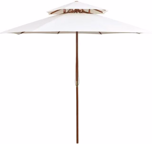 Berkfield Home Double Decker Parasol with Wooden Pole in Cream White, W/D/H: 270 x 270 x 259 cm – 1