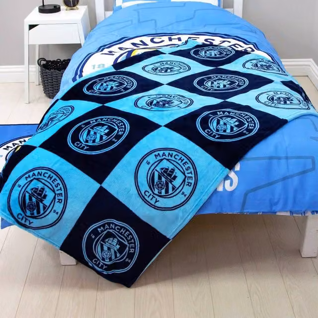 Manchester City FC Fleece Checkered Baby Blanket in Mid Navy Blue