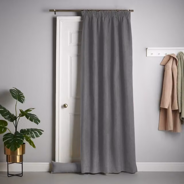 Luxury Living Grey Velvet Chenille Pencil Pleat Blackout Door Curtain, W: 56 cm, H: 84 cm – 1