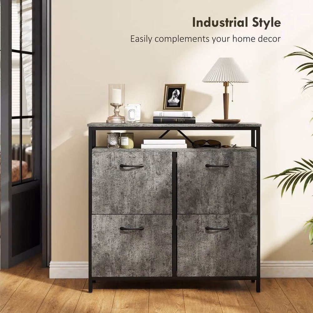 FORGEVIO Industrial Narrow Shoe Cabinet in Cement Grey with 4 Tilting Compartments and Open Shelf – 3