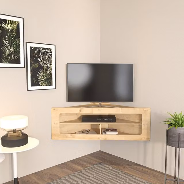 Decorotika Minimalist Oak Living Room TV Stand in Brown