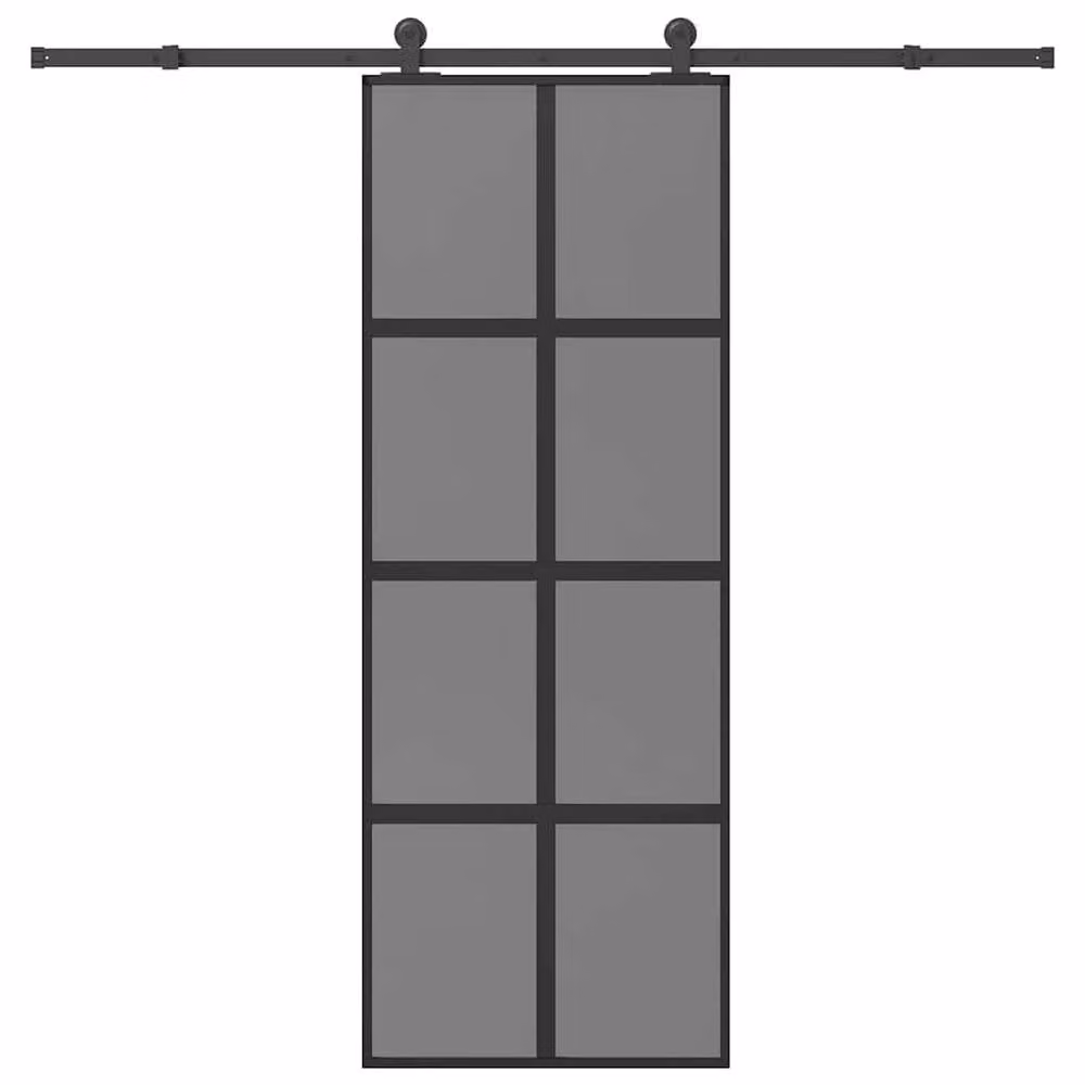 Berkfield Home Modern Sliding Door with Hardware Set, Black Aluminium and Transparent Tempered Glass, W: 76 cm, H: 205 cm – 2