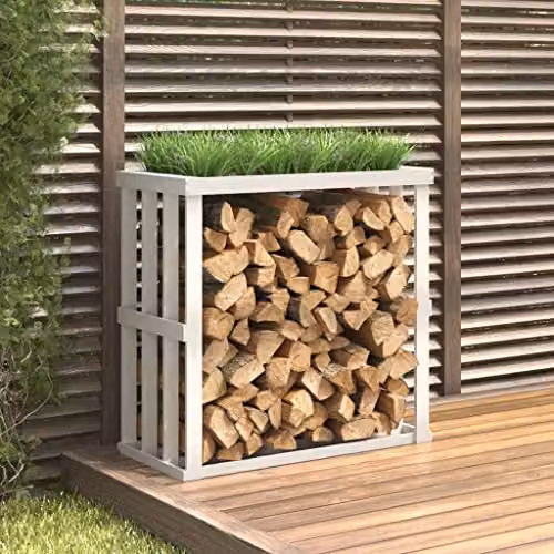 vidaXL Outdoor Log Holder in White Solid Pine Wood, W/D/H: 108 x 52 x 106 cm – 2