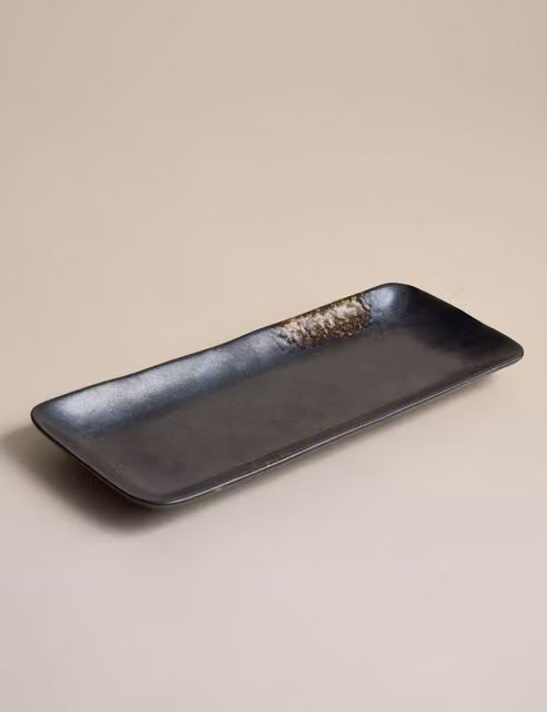 M&S Oxidized Stoneware Rectangular Platter in Brown and Black