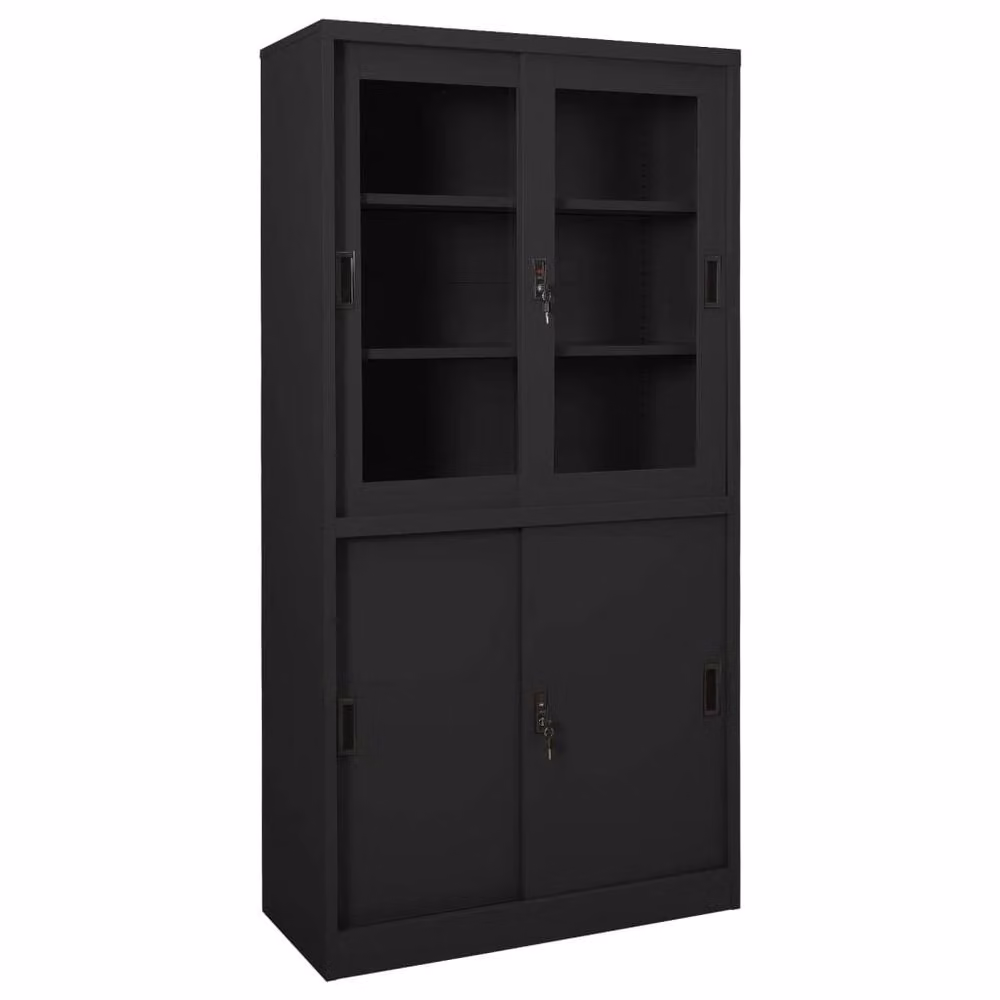 Berkfield Home Office Cabinet in Anthracite and Black with Sliding Glass Doors, W/D/H: 90 x 40 x 180 cm – 2
