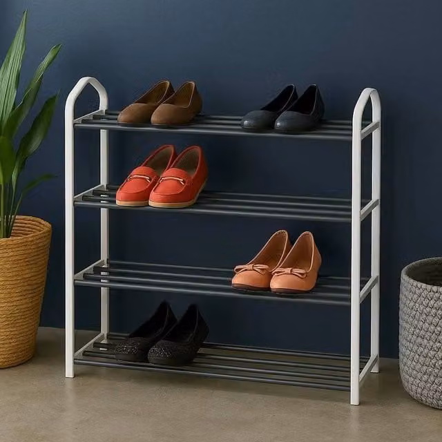 EONLION 4 Tier Metal Shoe Rack Stand in Black, Width: 50 cm