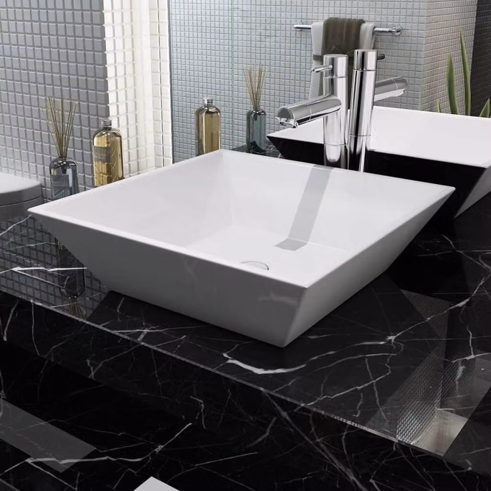 Berkfield Home Elegant Square Ceramic Basin in White, W/D/H: 41.5 x 41.5 x 12 cm – 2