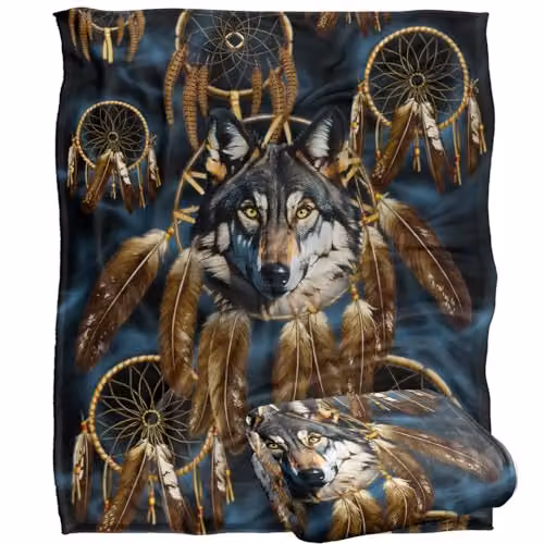 JQ Licensing Dreamcatcher Wolf Silky Touch Super Soft Throw Blanket, White, W/D/H: 152 x 127 cm – 1