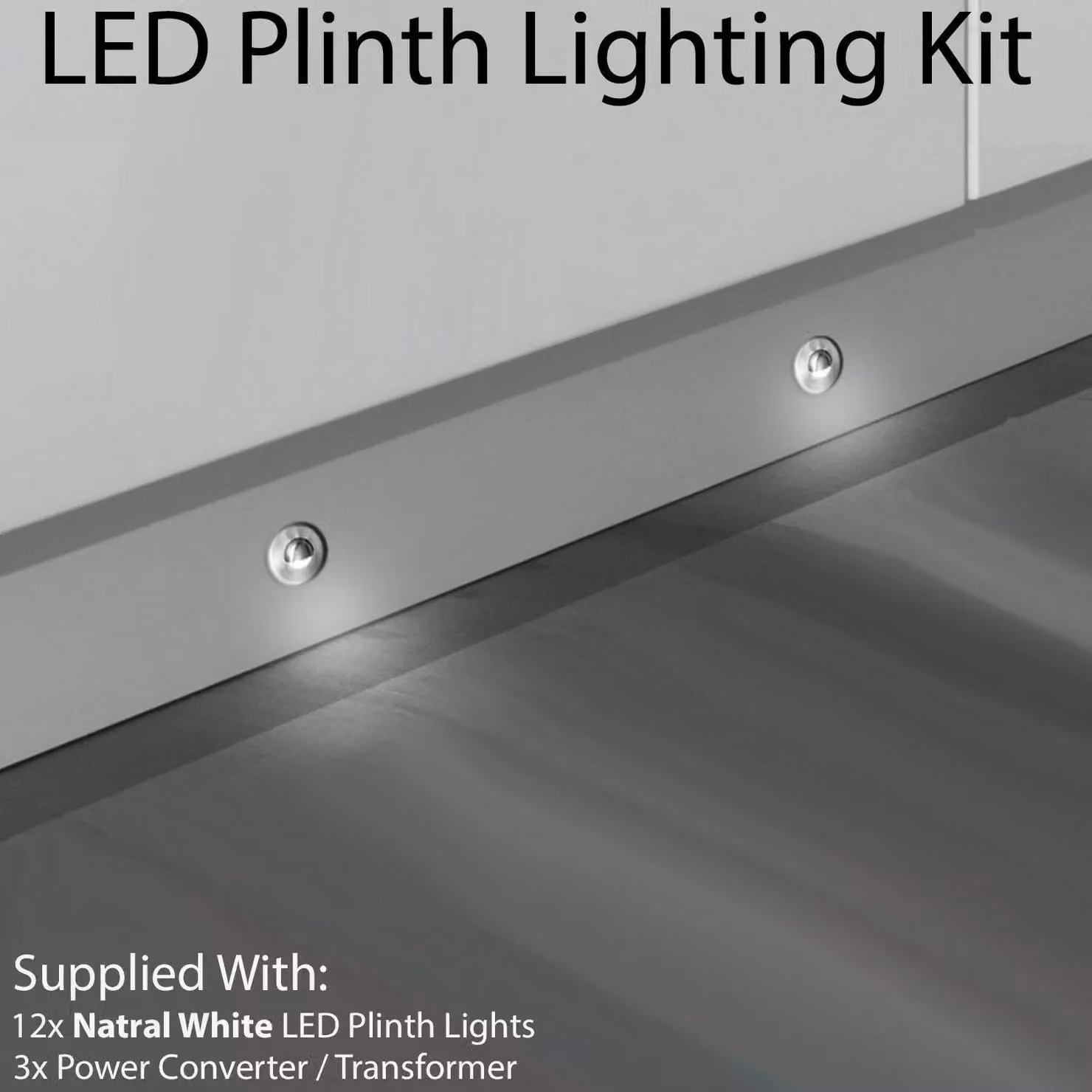 Loops Eyelid LED Plinth Light Kit with 12 Round Silver Stainless Steel Spotlights for Kitchen and Bathroom – 2