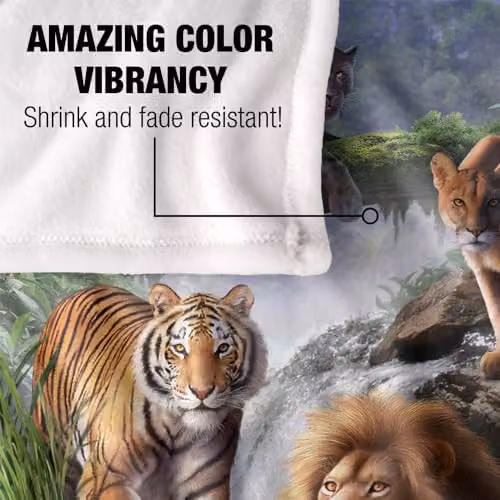 JQ Licensing Big Cats Lion Tiger Leopard Cougar Super Soft Microfibre Throw Blanket, White, W/D/H: 152 x 127 cm – 2