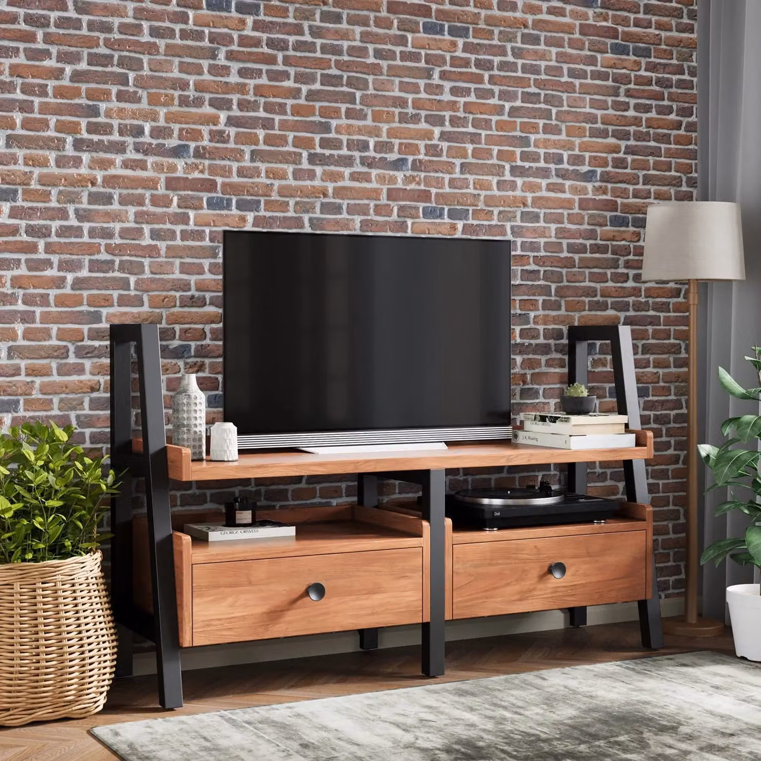 Rest Relax Sierra Acacia TV and Media Unit with Drawers in Brown and Black – 3