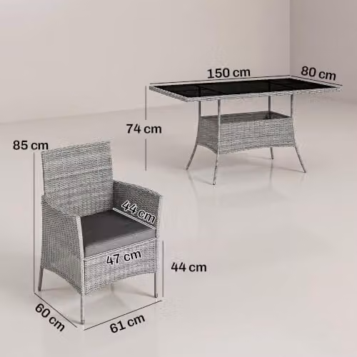 Outsunny 7-Piece Grey Polyrattan Garden Dining Set with Glass Top Table and 6 Chairs – 6