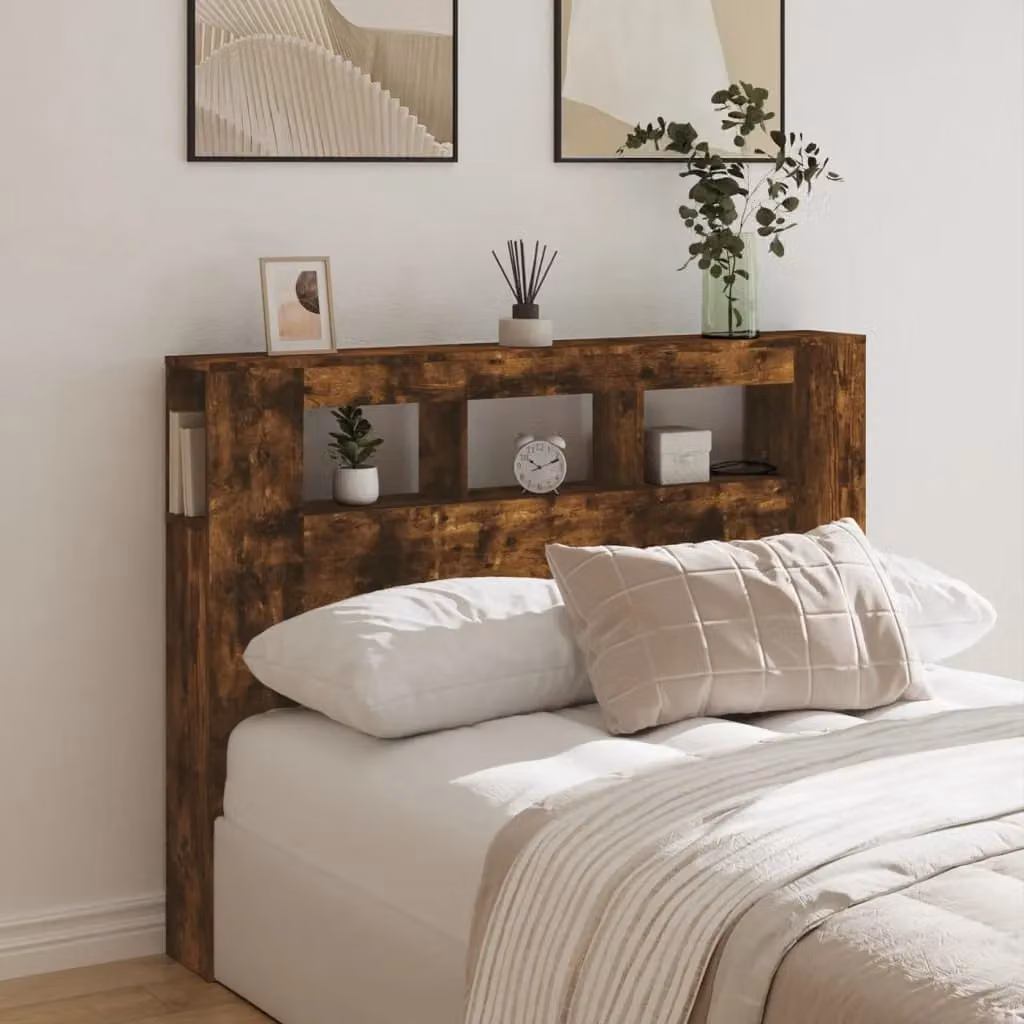 Berkfield Home LED Headboard in Smoked Oak Brown, W/D/H: 140 x 18.5 x 103.5 cm – 3