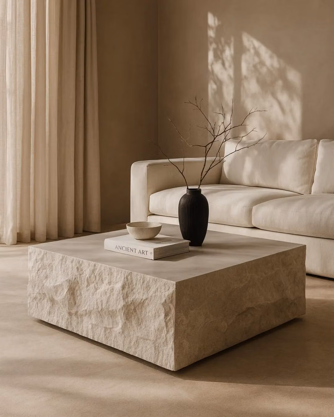 Tommy Franks Alfero Modern Square Coffee Table in Beige Stone Concrete with Matt Finish