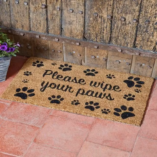 Garden Mile Heavy Duty Coir Door Mat in Brown and Black with Please Wipe Your Paws Graphic