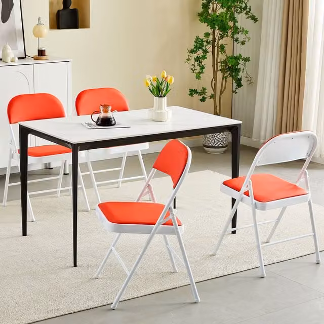 MCC Direct Set of 4 Red Folding Dining Chairs with Metal Frame and Synthetic Leather Padded Seats – 1