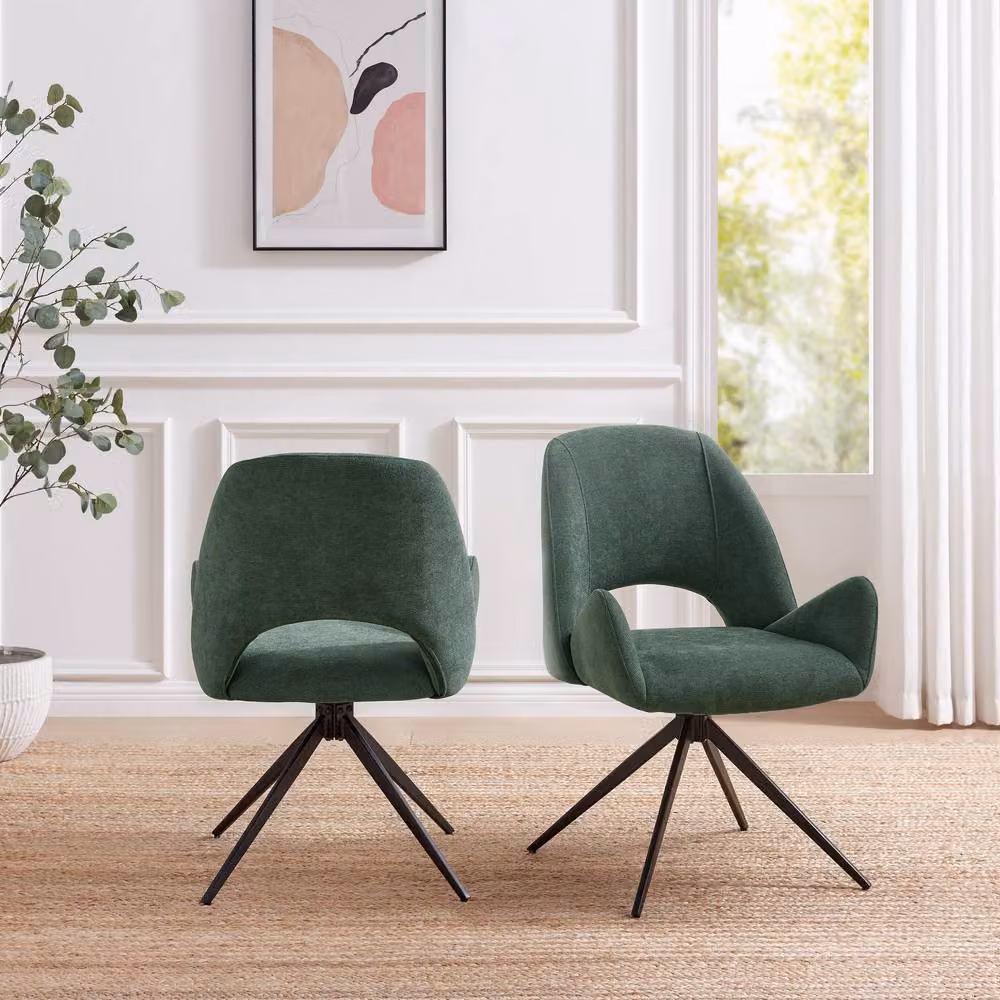 FurnitureboxUK Set of 2 Layla Green Fabric Swivel Dining Chairs – 2