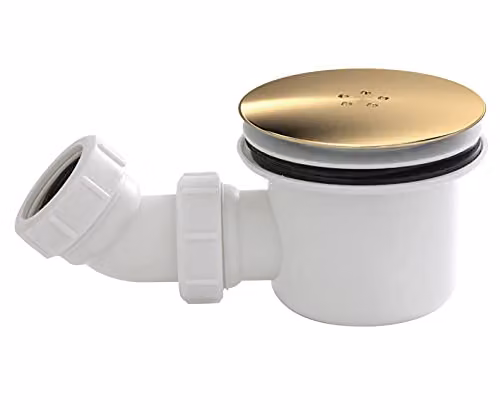 nuie STW005 Modern White Fast Flow Wetroom Shower Waste with Brushed Brass Cover, W/D/H: 9.9 x 11.6 x 11.6 cm