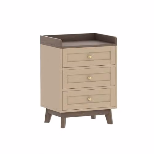 Melody Maison Oswin 3 Drawer Bedside Table in Beige and Gold, W/D/H: 35 x 47 x 66 cm – 2