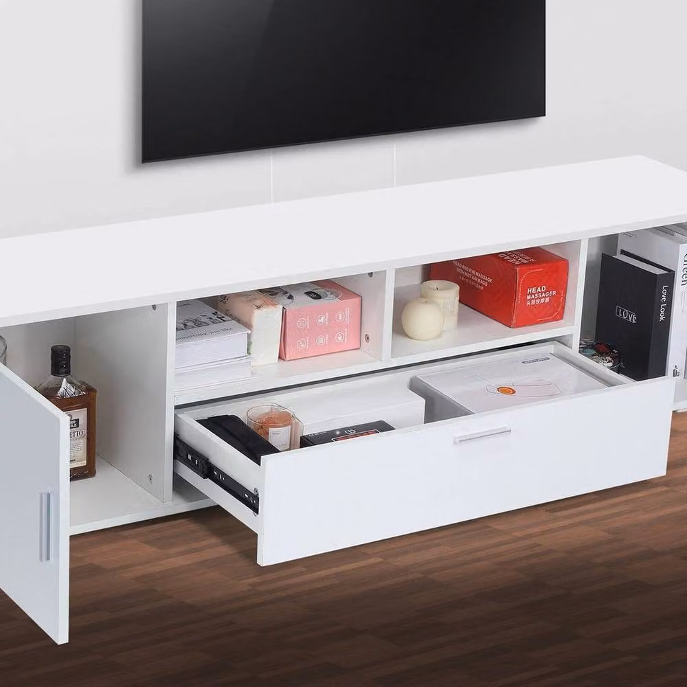 KORVIXA Modern White High Gloss TV Stand Sideboard Cabinet with Integrated LED Lighting W/D/H: 160 x 40 x 35 cm – 4