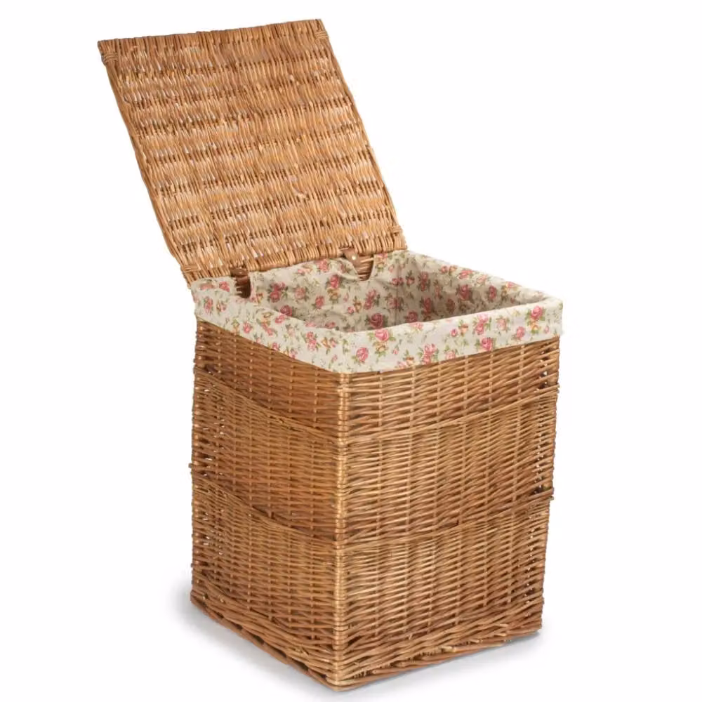 Red Hamper Light Brown Wicker Square Laundry Basket with Cotton Lining and Handles, W/D/H: 46.0 x 46.0 x 61.0 cm – 2