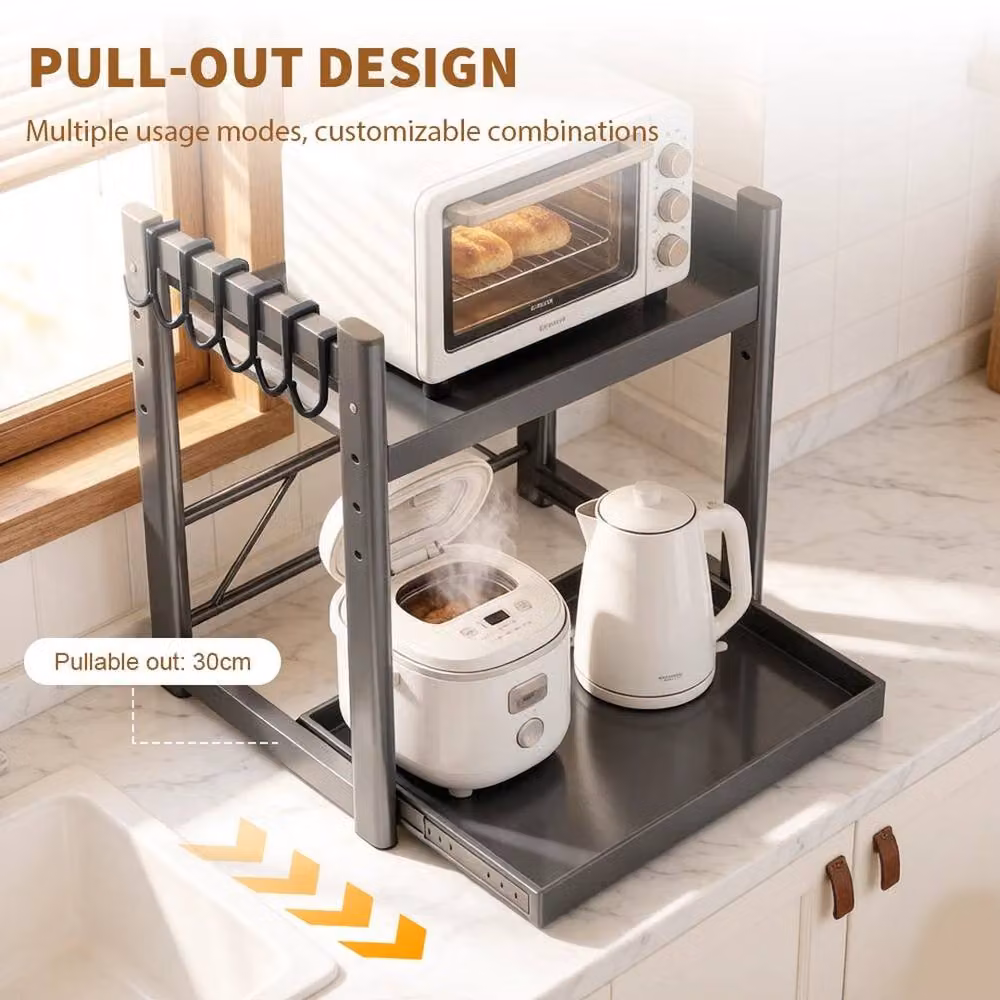 EONLION 2 Tier Expandable Microwave Oven Rack with Adjustable Shelves, Black – 2