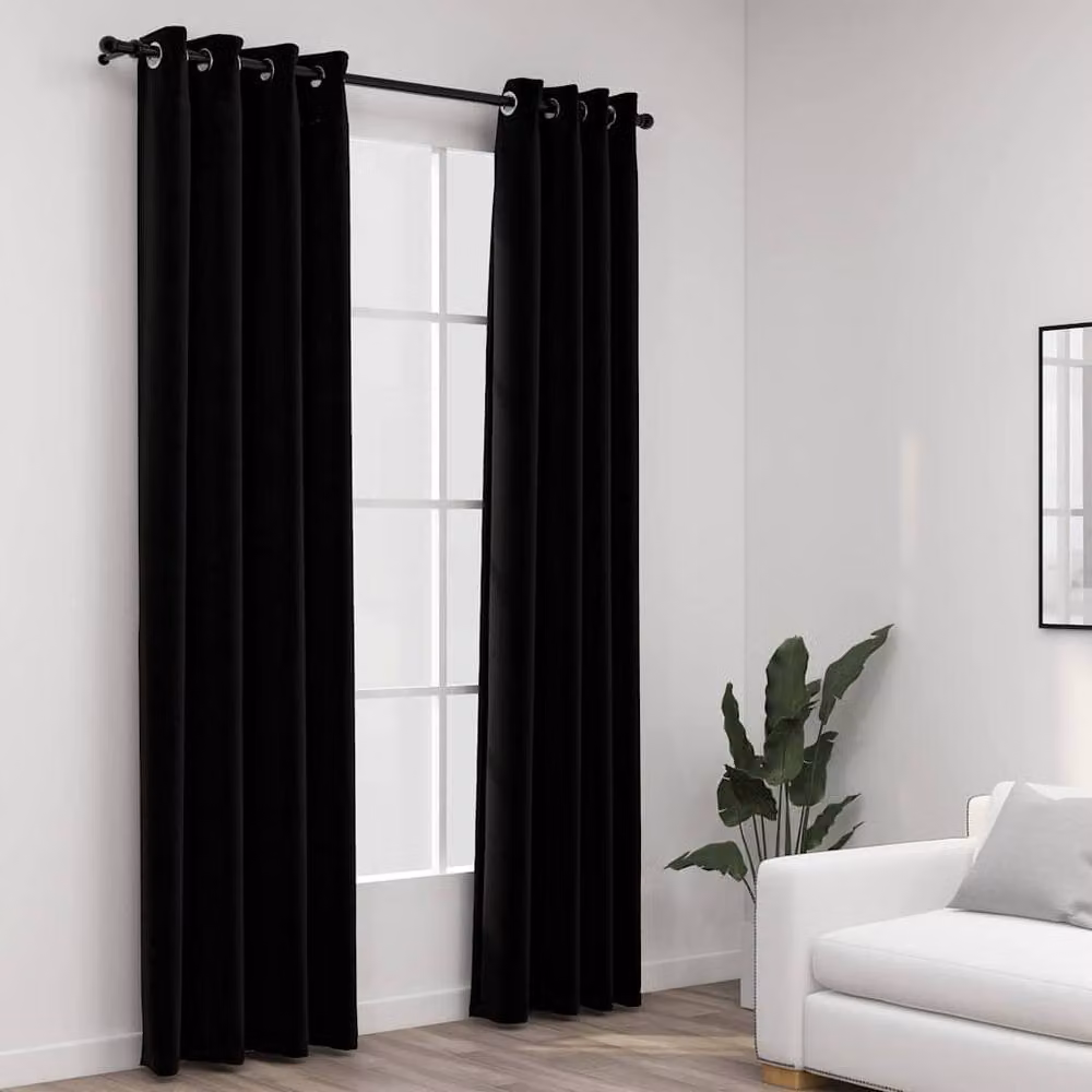 Berkfield Home Linen-Look Blackout Curtains with Eyelets, 2 Pack, Black, W: 140 cm, H: 225 cm – 2