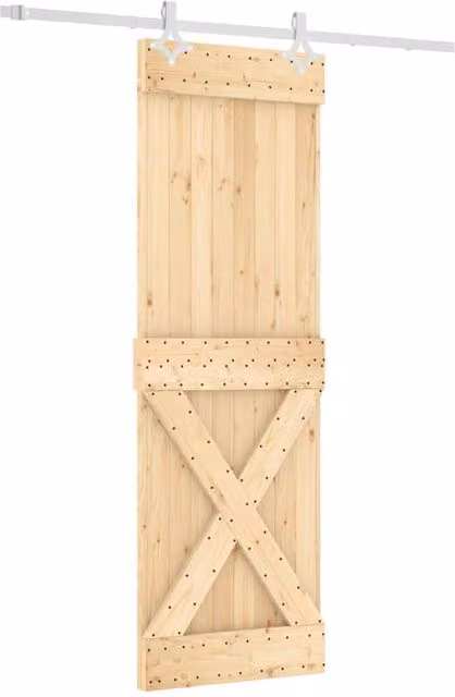 Berkfield Home Rustic Solid Wood Pine Sliding Door with Hardware Set, Light Brown, W: 70 cm, H: 210 cm