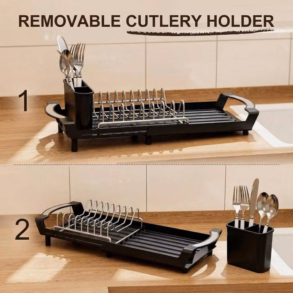 FLAVORA Expandable Anti-Rust Dishware Drying Rack in Black Coated Steel – 5